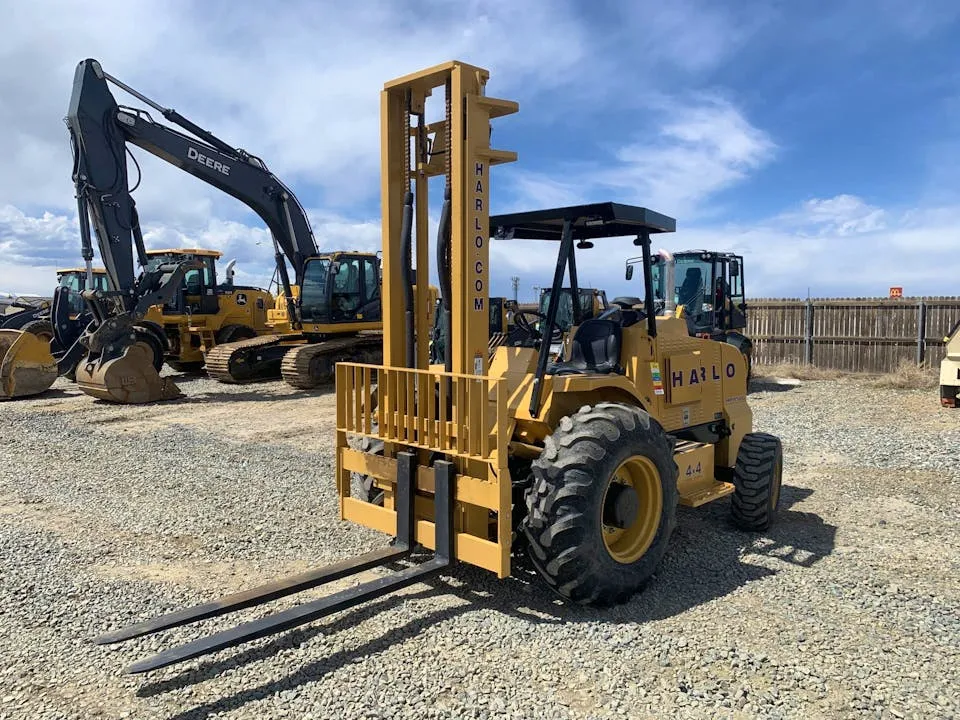 Rough terrain forklift on construction site